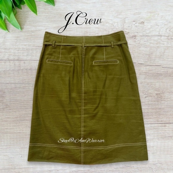 J.Crew seaweed green button front belted linen skirt *shop@iamwarrior - Picture 8 of 13